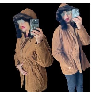 Women's Tan Ski Jacket with Fur Trim